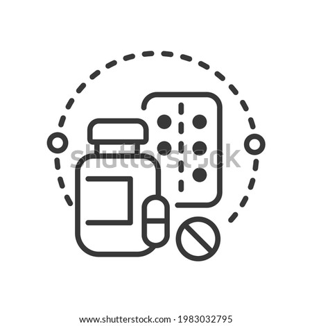 Pills and vitamins - line design single isolated icon on white background. High quality black pictogram. Image of bottle, tablets, blister. Treatment, healthcare and medicine, pharmacy concept