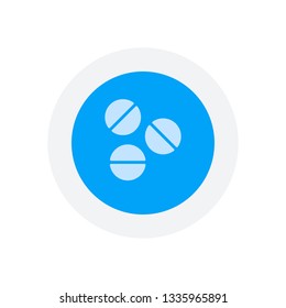Pills or vitamins. Simple icon. Icon in colored circle with gray bold border. Web button, modern flat design