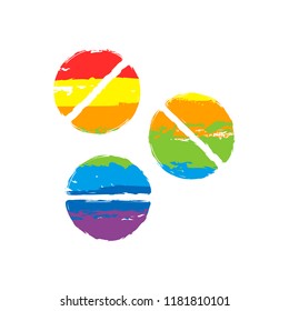 Pills or vitamins. Simple icon. Drawing sign with LGBT style, seven colors of rainbow (red, orange, yellow, green, blue, indigo, violet