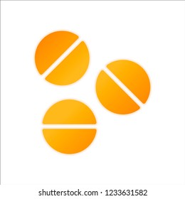 Pills or vitamins. Simple icon. Orange sign with low light on white background