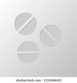 Pills or vitamins. Simple icon. Paper design. Cutted symbol. Pitted style