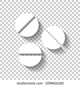 Pills or vitamins. Simple icon. White icon with shadow on transparent background