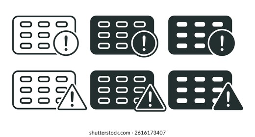 Pills warning icon. Dangerous capsule medicine. Illustration vector