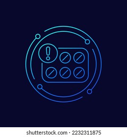 pills warning icon, linear vector design