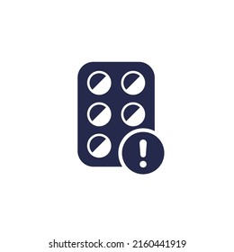 icono de advertencia de píldoras, signo de vector