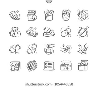 Pills Well-crafted Pixel Perfect Vector Thin Line Icons 30 2x Grid for Web Graphics and Apps. Simple Minimal Pictogram