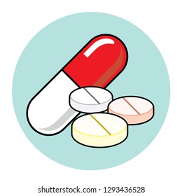 Pills white red icon vector illustrator design isolated on blue background.