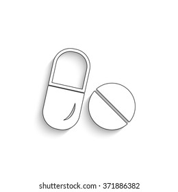 Pills - white vector icon  with shadow