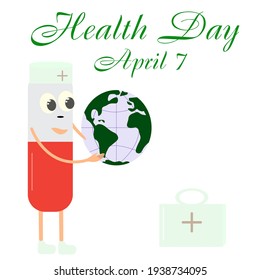 Pill-the doctor holds the planet earth in his hands. World Health Day. A pill, a medical case. Isolated on a white background vector