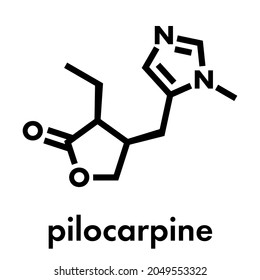 Pilocarpine Alkaloid Drug Molecule. Used In Treatment Of Glaucoma And Dry Mouth (xerostomia). Skeletal Formula.