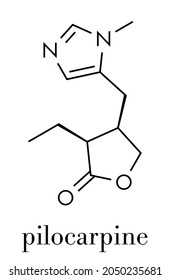 Pilocarpine Alkaloid Drug Molecule. Used In Treatment Of Glaucoma And Dry Mouth (xerostomia). Skeletal Formula.