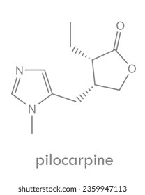 Pilocarpine structure. Molecule of alkaloid used to reduce pressure inside the eye and in dry mouth.