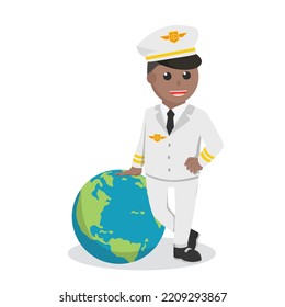 Piloten, afrikanisch, mit großem Globus-Design-Charakter auf weißem Hintergrund