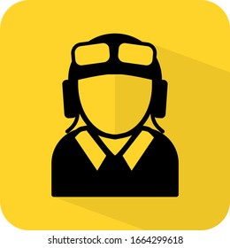 Pilot. Air force soldier sign. Military man figure. Wing commander flight Lieutenant Squadron. Flat 3D shadow design. yellow black vector. product brand service label banner board display. App icon.