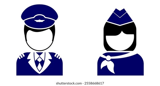 pilot and air hostess icon profile in two gender for job profession vector