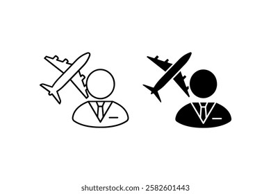 Pilot and airplane icons in black and white Vector