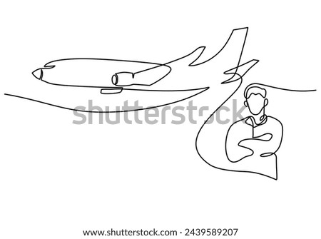 Pilot and airplane in one continuous line drawing style.