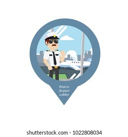 Pilot In Airport Lobby Pin Map 