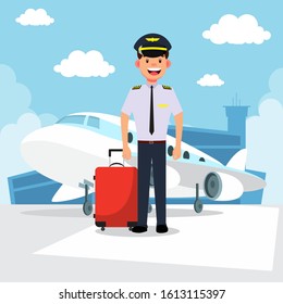 Pilot at airport vector illustration