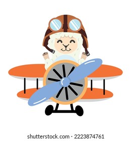 pilot alpaca flying plane cartoon