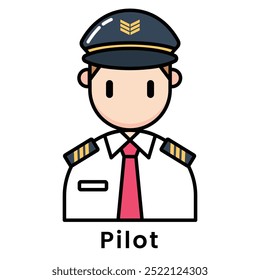 Pilot avatar character cartoon design style, Editable vector stroke outline.