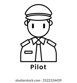 Pilot avatar character outline design style, Editable vector stroke outline.