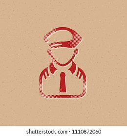 Pilot avatar icon in halftone style. Grunge background vector illustration.