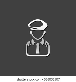 Pilot avatar icon in metallic grey color style. People aviation airplane