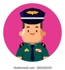 La profesión de avatar piloto. La gente avata con el fondo del círculo. Se puede usar como iconos, fotos de perfil de usuario y otras. Profesional y avatar de trabajo con género masculino.