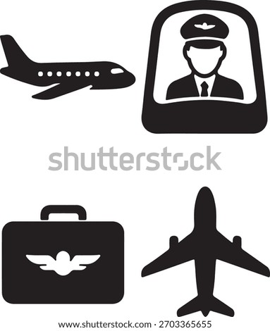 Pilot and Aviation Icon Set with Airplane and Travel Symbols