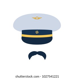 Pilot aviator. Pilot hat and mustache. Vector illustration.