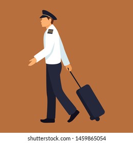 pilot baggage uniform young man vector illustration