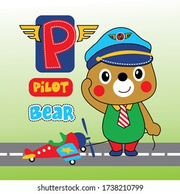 the pilot bear vector cartoon illustration for print