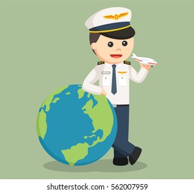 pilot with big globe and plane toy