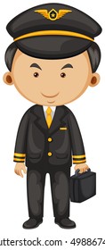 Pilot in black suit and briefcase illustration