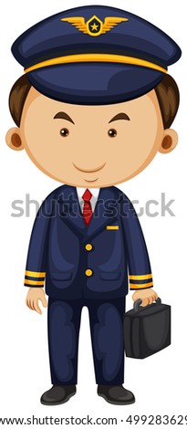 Pilot in blue suit carrying breifcase illustration