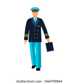 pilot blue uniform young vector illustration