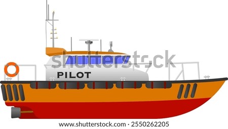 Pilot Boat. Side profile of a pilot boat used to transport harbor pilots between ship and shore. Isolated vector illustration.