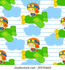 Pilot boy vector seamless pattern
