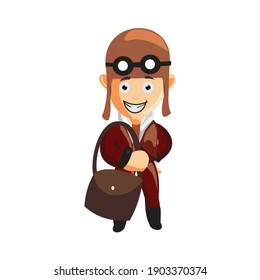 pilot Bring Bag character illustration use helmet headphones and glasses
