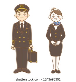 Pilot and cabin attendant full-length illustration