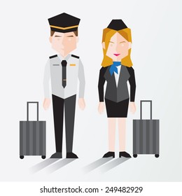 Pilot And Cabin Crew Vector Illustration