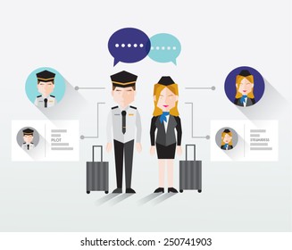 Pilot And Cabin Crew Vector Illustration