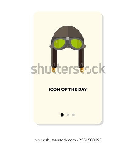 Pilot cap or helmet with goggles flat icon. Vertical sign or vector illustration of headdress of professional pilot. Job or profession, uniform, headwear concept for web design and apps