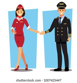 Pilot, capitan  , flying attendants  ,air hostess  , Vector illustration cartoon character