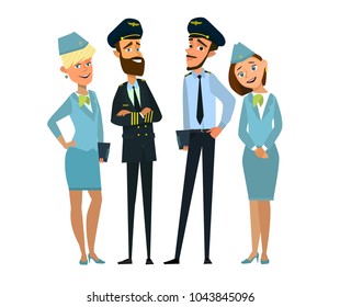 Pilot, capitan , flying attendants ,air hostess  Vector illustration cartoon character