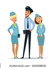 Pilot, capitan , flying attendants ,air hostess  Vector illustration cartoon character