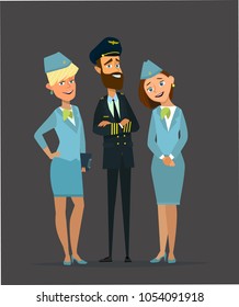 Pilot, capitan , flying attendants ,air hostess  Vector illustration cartoon character