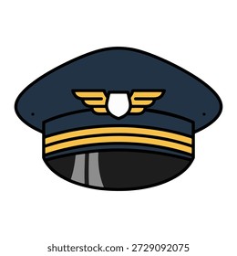 Piloto capitão uniforme chapéu com emblema de ouro ícone de cabeceira aviação