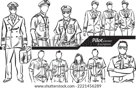 pilot career profession work doodle design drawing vector illustration
